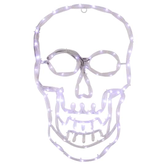 18&#x22; White Skull 4-Function LED Halloween Window Silhouette